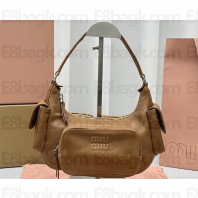 Miu Miu leather Pocket bag 5BC146 Brown 2024