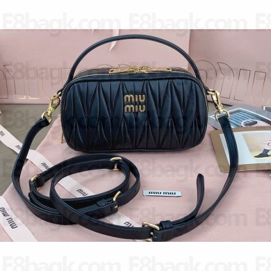 Miu Miu Matelassé nappa leather Shoulder bag 5BH229 Black