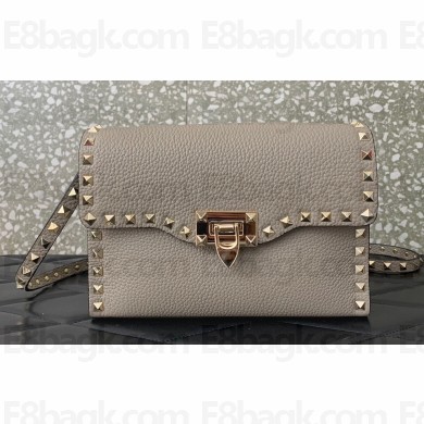 Valentino Small Rockstud Crossbody Bag in Grainy Calfskin Gray 2024