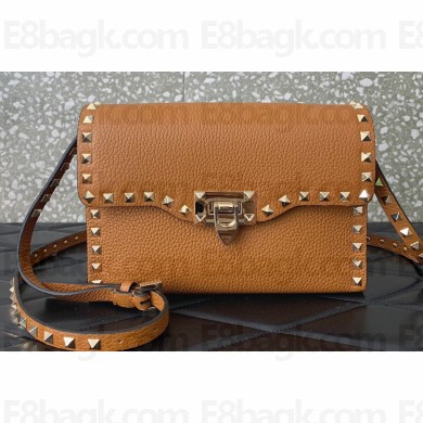 Valentino Small Rockstud Crossbody Bag in Grainy Calfskin Brown 2024