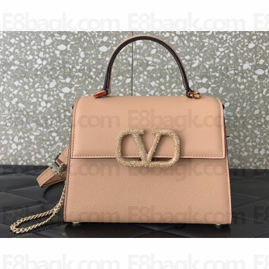 Valentino small VSLING Handbag in grainy calfskin Nude with JEWEL EMBROIDERY 2024