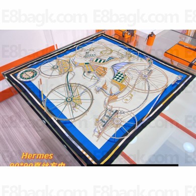 Hermes Voitures en Equilibre scarf 90x90cm in silk twill Blue 2024