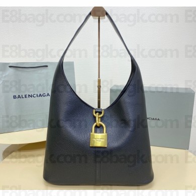 Balenciaga Locker Medium North-South Hobo Bag in black/Gold grained calfskin 2024