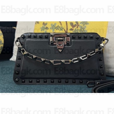 Valentino Rockstud Clutch Bag In Calfskin Black 2024
