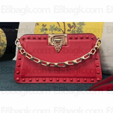 Valentino Rockstud Clutch Bag In Calfskin Red 2024