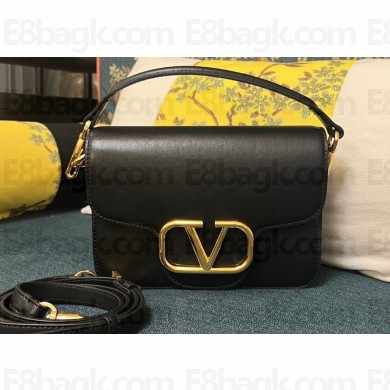 Valentino Small Locò Shoulder Bag In Calfskin Leather Black/Gold With Vlogo Signature 2024