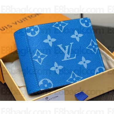Louis Vuitton Taiga cowhide leather and Monogram canvas Multiple Wallet M30995 Blue 2024