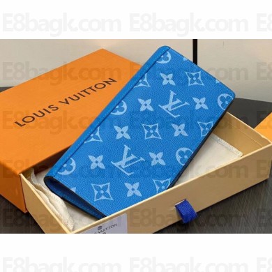 Louis Vuitton Taiga cowhide leather and Monogram canvas Brazza Wallet Blue 2024
