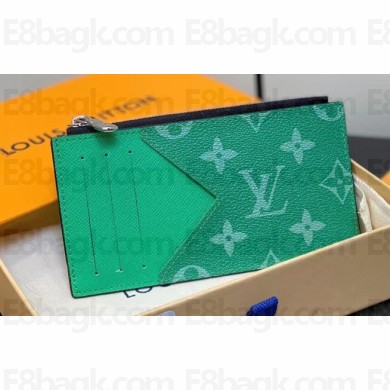 Louis Vuitton Taiga cowhide leather and Monogram canvas Coin Card Holder M83102 Green 2024