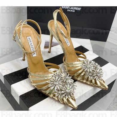 Aquazzura Heel 11cm Crystal Margarita Pumps Leather Gold 2024