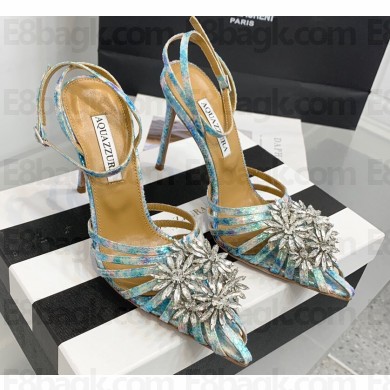 Aquazzura Heel 11cm Crystal Margarita Pumps Leather Multicolor Blue 2024
