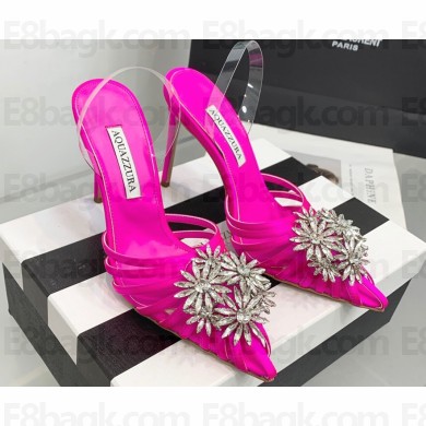 Aquazzura Heel 11cm Crystal Margarita Slingback Pumps Satin Fuchsia 2024