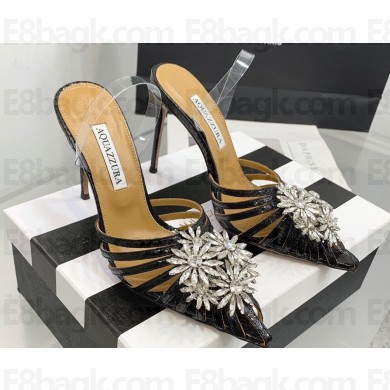 Aquazzura Heel 11cm Crystal Margarita Slingback Pumps Leather Black 2024