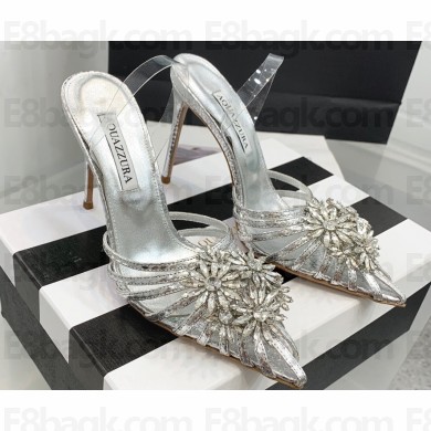 Aquazzura Heel 11cm Crystal Margarita Slingback Pumps Leather Silver 2024