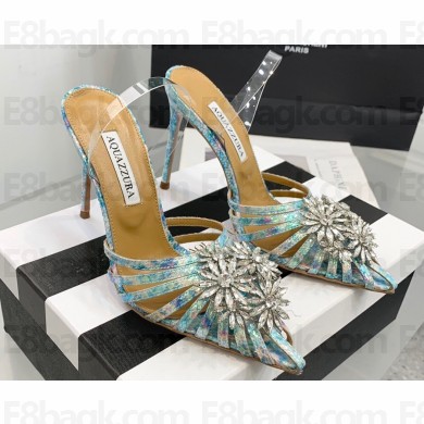 Aquazzura Heel 11cm Crystal Margarita Slingback Pumps Leather Multicolor Blue 2024