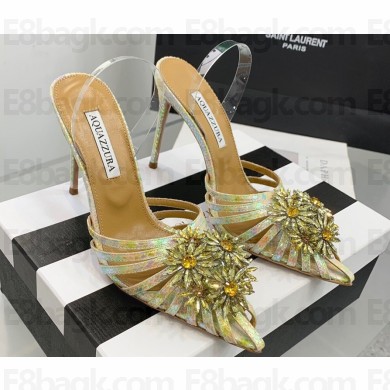 Aquazzura Heel 11cm Crystal Margarita Slingback Pumps Leather Multicolor Gold 2024
