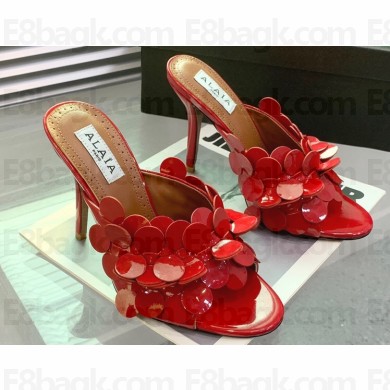 Alaia Heel 10.5cm Confetti Mules In Patent Leather Red 2024