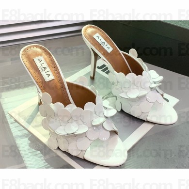 Alaia Heel 10.5cm Confetti Mules In Patent Leather White 2024