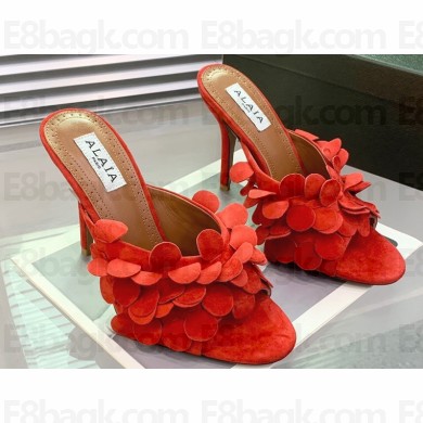 Alaia Heel 10.5cm Confetti Mules In Suede Leather Red 2024