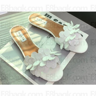 Alaia Confetti Flat Slide Sandals In Patent Leather White 2024
