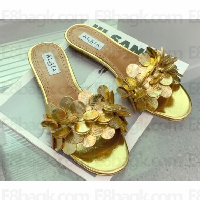 Alaia Confetti Flat Slide Sandals In Leather Gold 2024