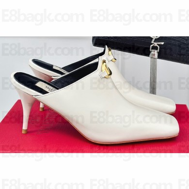 Valentino Heel 7.5cm The Bold Edition VLogo Mules Leather White 2024