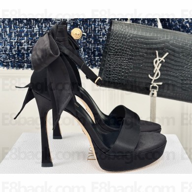 Dior Heel 12cm Platform 3cm Mlle Dior Heeled Sandals with Bow in Satin Black 2024