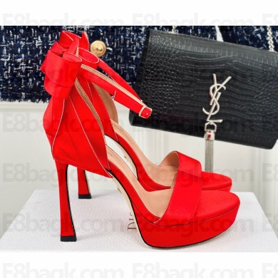 Dior Heel 12cm Platform 3cm Mlle Dior Heeled Sandals with Bow in Satin Red 2024