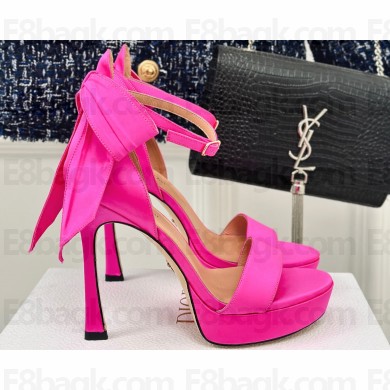 Dior Heel 12cm Platform 3cm Mlle Dior Heeled Sandals with Bow in Satin Fuchsia 2024