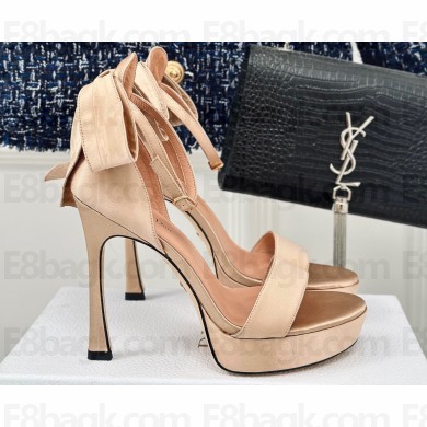 Dior Heel 12cm Platform 3cm Mlle Dior Heeled Sandals with Bow in Satin Beige 2024