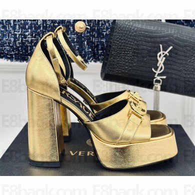 Versace Heel 12cm Platform 4cm Platform Medusa Buckle Sandals Metallic Gold 2024