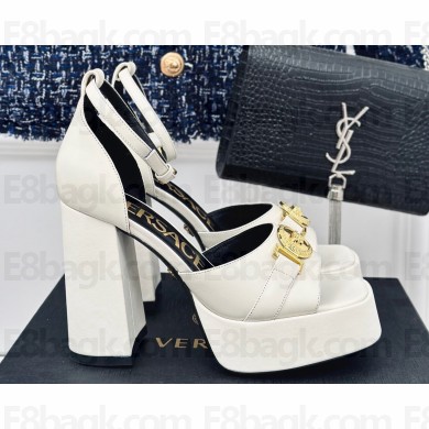 Versace Heel 12cm Platform 4cm Platform Medusa Buckle Sandals White 2024