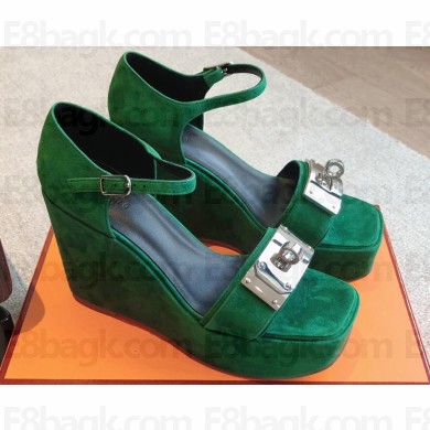 Hermes Hilda 80 sandals Green in suede goatskin with iconic oversized Kelly buckle 2024