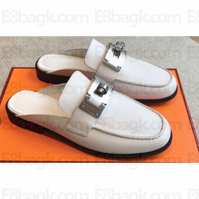 Hermes Iota mules White in calfskin with iconic oversized Kelly buckle 2024
