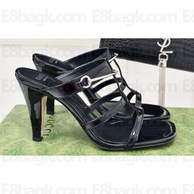 Gucci Heel 9.5cm slim Horsebit slide sandals 776643 Leather Black 2024