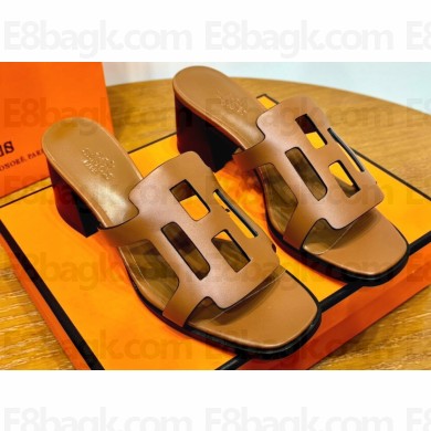 Hermes Izzy 60 sandals Brown in Calfskin with "H" cut-out Top Quality 2024