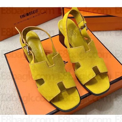 Hermes Elbe 60 sandals Yellow in suede goatskin with "H" cut-out details Top Quality 2024