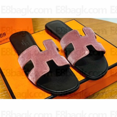 Hermes Oran sandals Pink in velvet with iconic "H" cut-out details Top Quality 2024