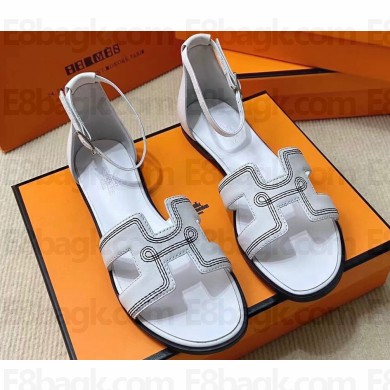 Hermes Santorini sandals White in Calfskin with "H" cut-out and Stitches details Top Quality 2024