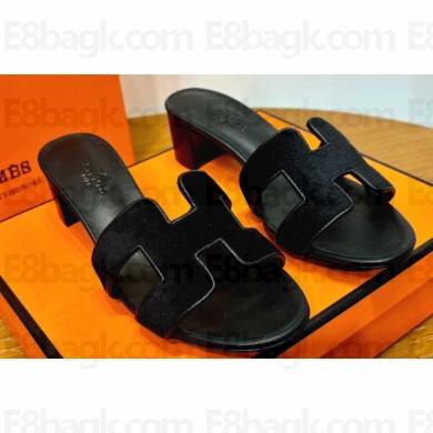 Hermes High heel Oasis sandals Black in velvet with iconic "H" cut-out details Top Quality 2024