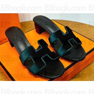 Hermes High heel Oasis sandals Green in velvet with iconic "H" cut-out details Top Quality 2024