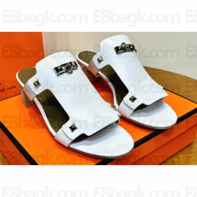 Hermes Invincible 50 sandals White in Calfskin with iconic Medor studs Top Quality 2024