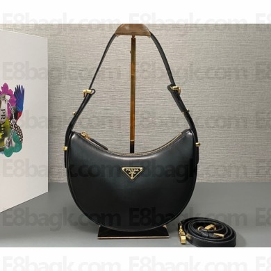 Prada Arqué leather shoulder bag 1BC194 Black 2024