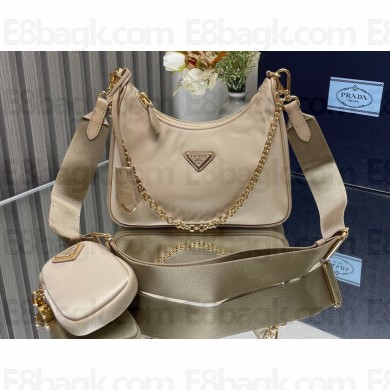 Prada Re-Edition 2005 Re-Nylon Hobo Bag 1BH204 Beige/Gold 2024