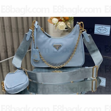 Prada Re-Edition 2005 Re-Nylon Hobo Bag 1BH204 Sky Blue/Gold 2024