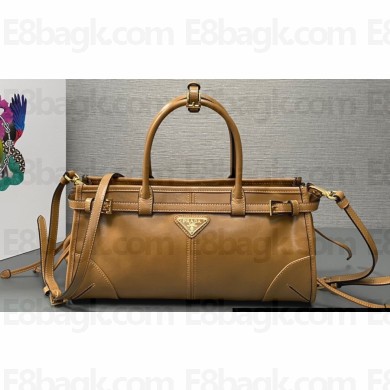Prada Medium leather handbag with Short Handle 1BA426 Brown 2024