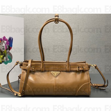 Prada Medium leather handbag with Long Handle 1BA426 Brown 2024