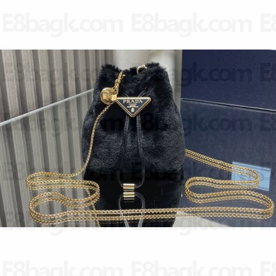 Prada shearling mini Pouch bag 1NR016 Black 2024
