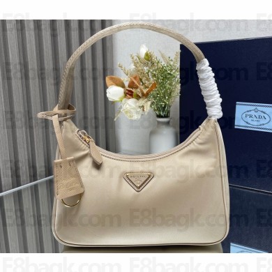 Prada Re-Edition 2000 Re-Nylon and Saffiano Mini Hobo Bag 1NE515 Beige/Gold 2024