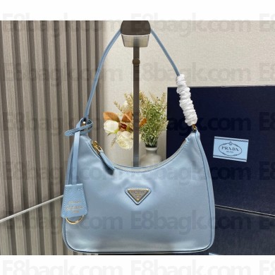 Prada Re-Edition 2005 Re-Nylon and Saffiano Mini Hobo Bag 1NE204 Sky Blue/Gold 2024